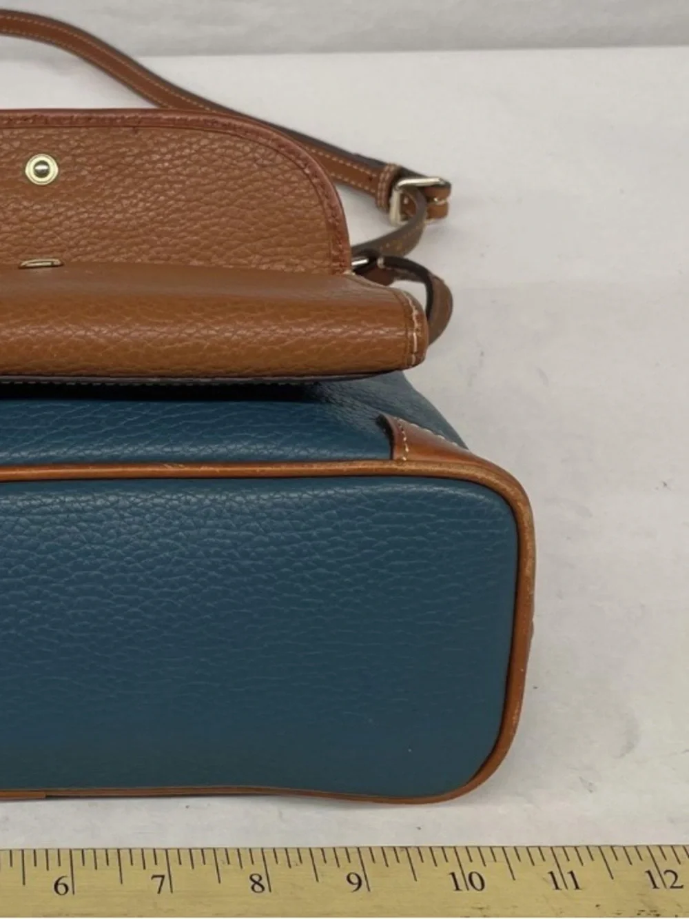 Dooney & Bourke Teal Leather Crossbody with Tan Trim and Gold Hardware